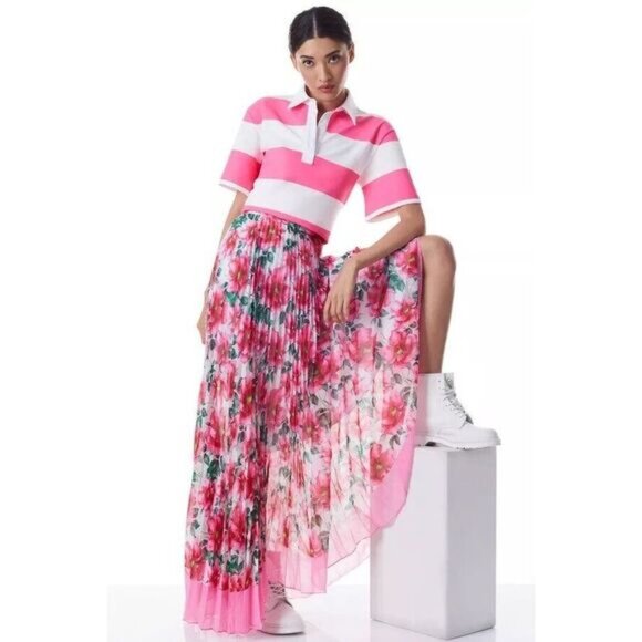Anthropologie Alice + Olivia Pink Katz Sunburst Pleated Maxi Skirt - Picture 1 of 7